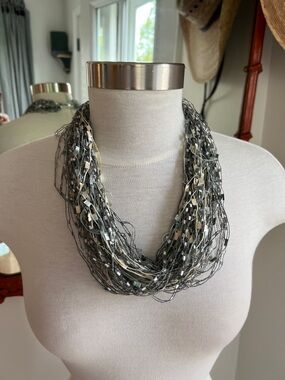 Multistrand Metallic Gray & Cream Fashion Necklace - Unbranded
